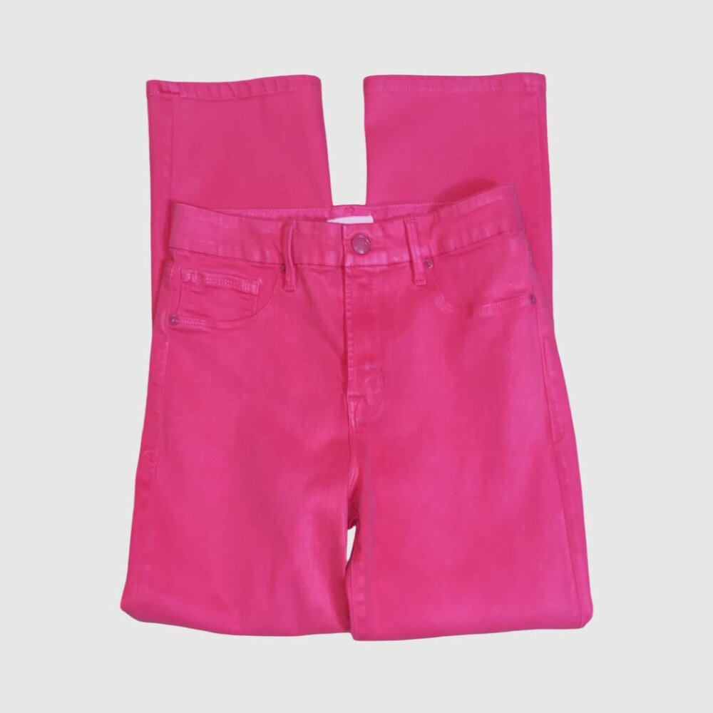 Sz.8/29*Good American*Compression Shine Vibrant Pink Jeans--Straight Leg - Picture 2 of 6